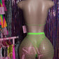 Neon Green - Bikini and Fishnets - Three Piece Set