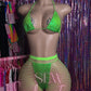 Neon Green - Bikini and Fishnets - Three Piece Set