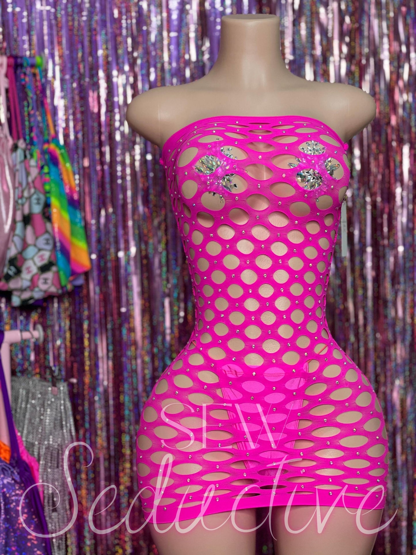 Dress - Pink, Fully Stoned - Fishnet Two piece set